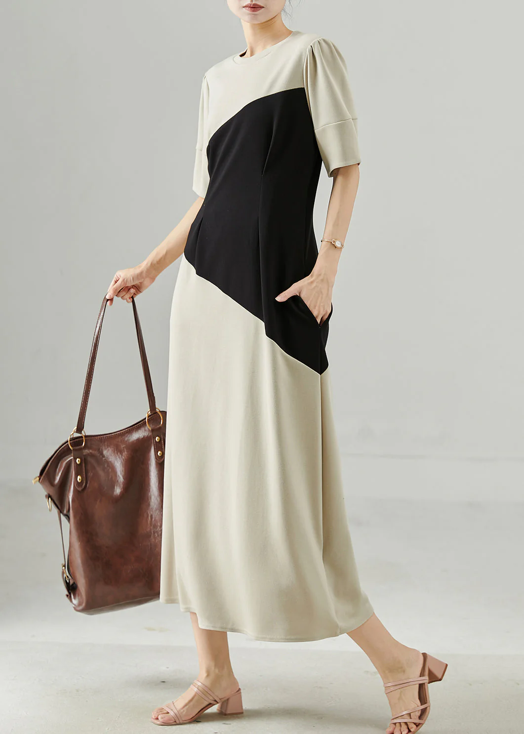 Silm Fit Asymmetrical Design Patchwork Spandex Long Dresses Summer - Image 2