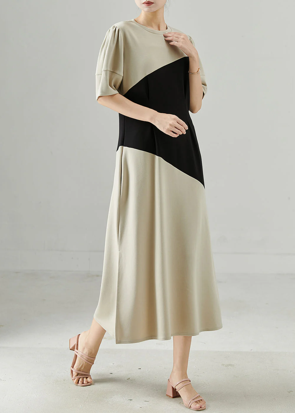 Silm Fit Asymmetrical Design Patchwork Spandex Long Dresses Summer - Image 3