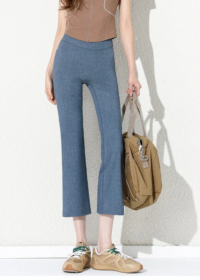 Silm Fit Blue Tummy Control Cotton Crop Pants Summer