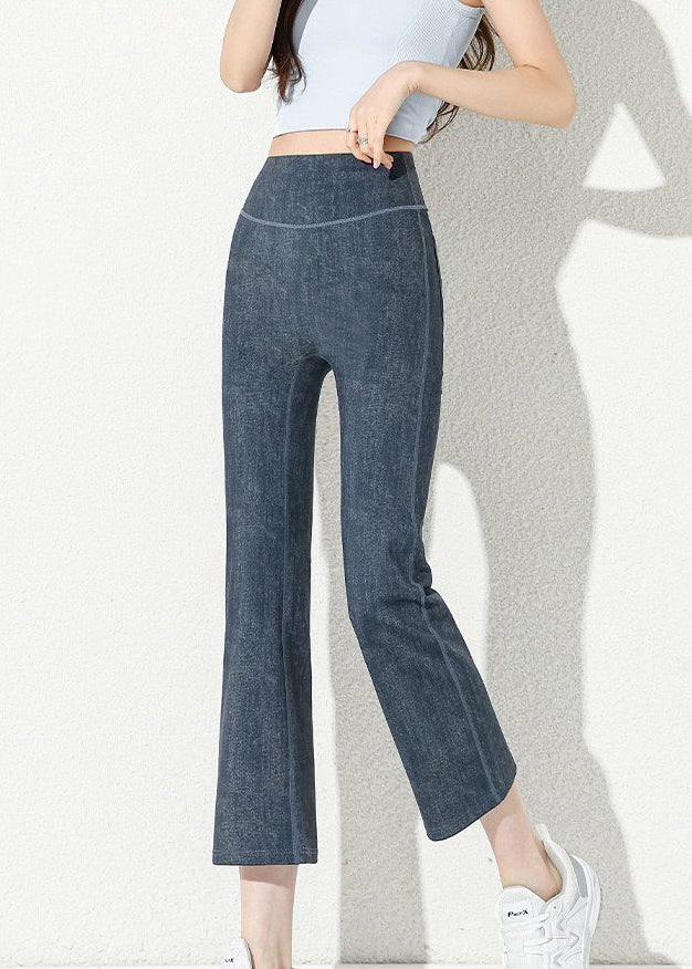 Silm Fit Blue Tummy Control Cotton Crop Pants Summer - Image 2