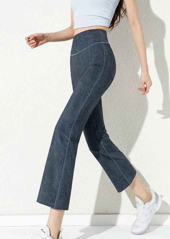 Silm Fit Blue Tummy Control Cotton Crop Pants Summer - Image 4