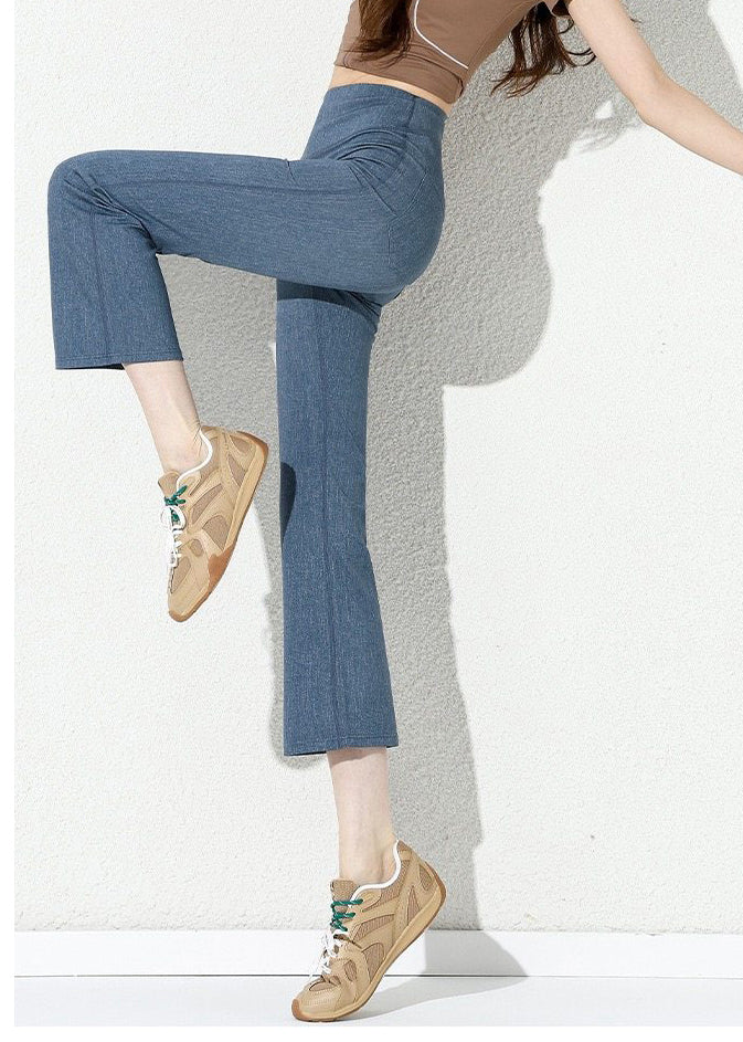 Silm Fit Blue Tummy Control Cotton Crop Pants Summer - Image 5