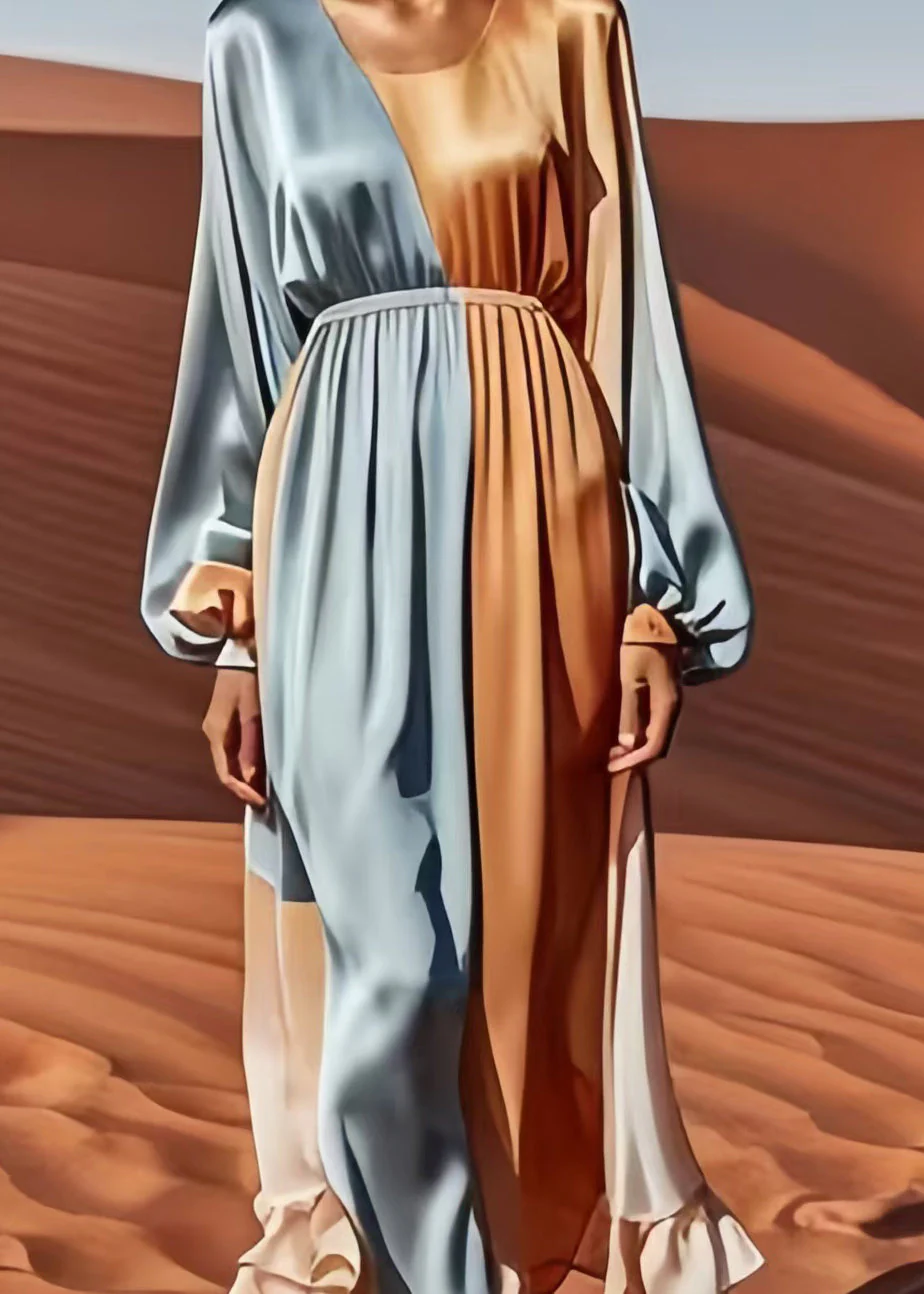 Silm Fit Colorblock Asymmetrical Patchwork Silk Vacation Dress Spring - Image 4