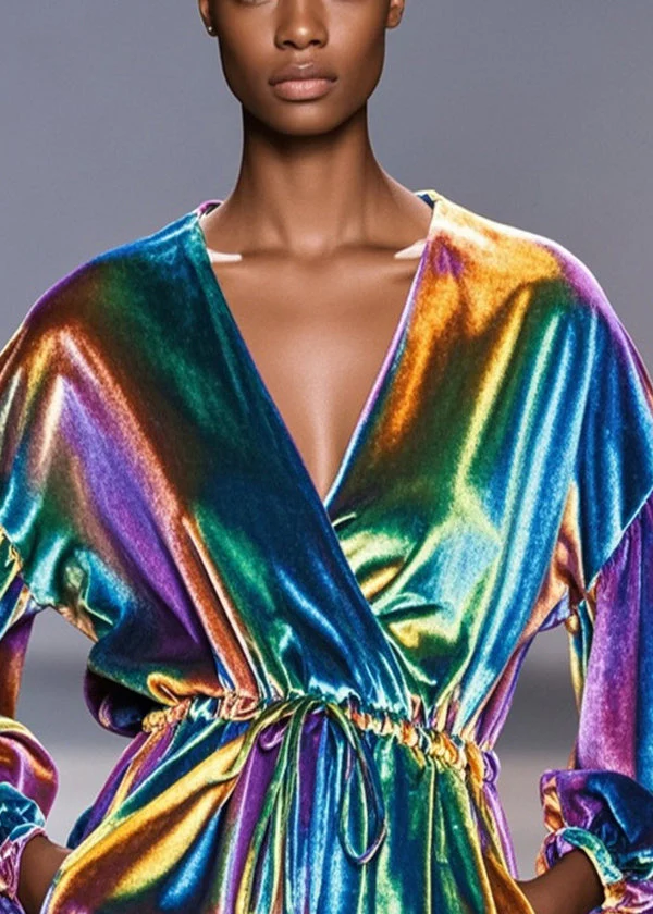 Silm Fit Gradient Color Cinched Silk Velvet Holiday Dress Spring - Image 3