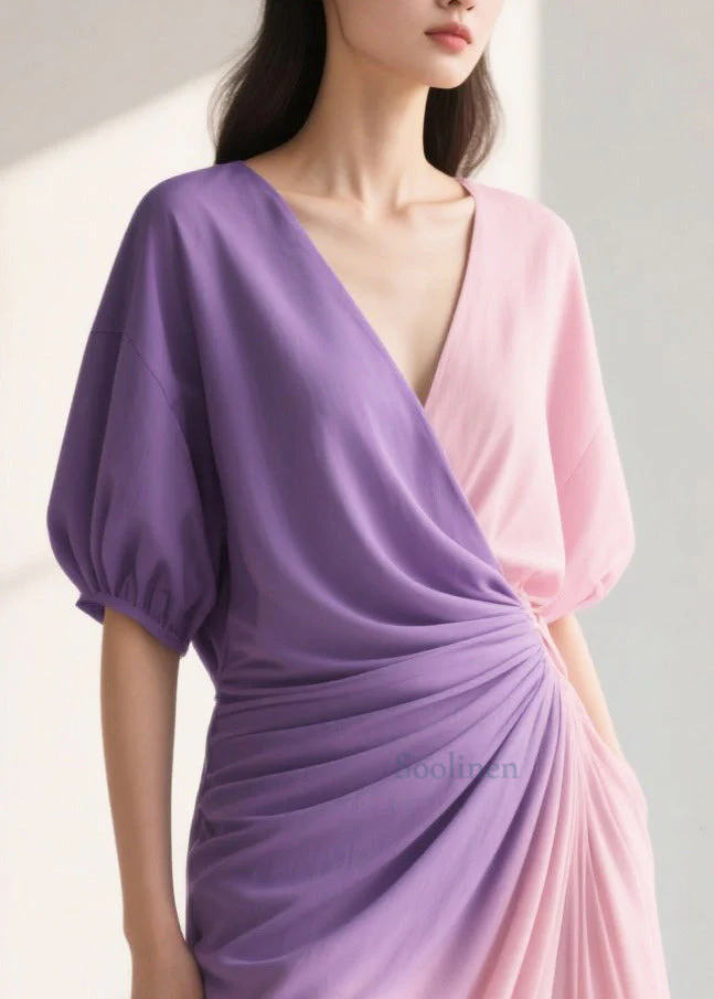 Silm Fit Gradient Color Wrinkled Chiffon Beach Dress Summer - Image 2