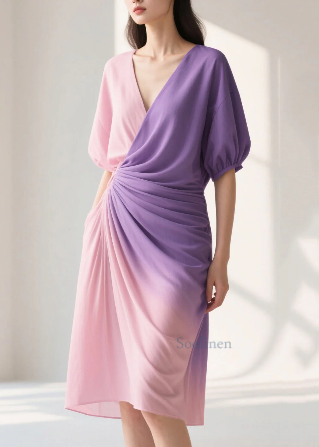 Silm Fit Gradient Color Wrinkled Chiffon Beach Dress Summer - Image 3