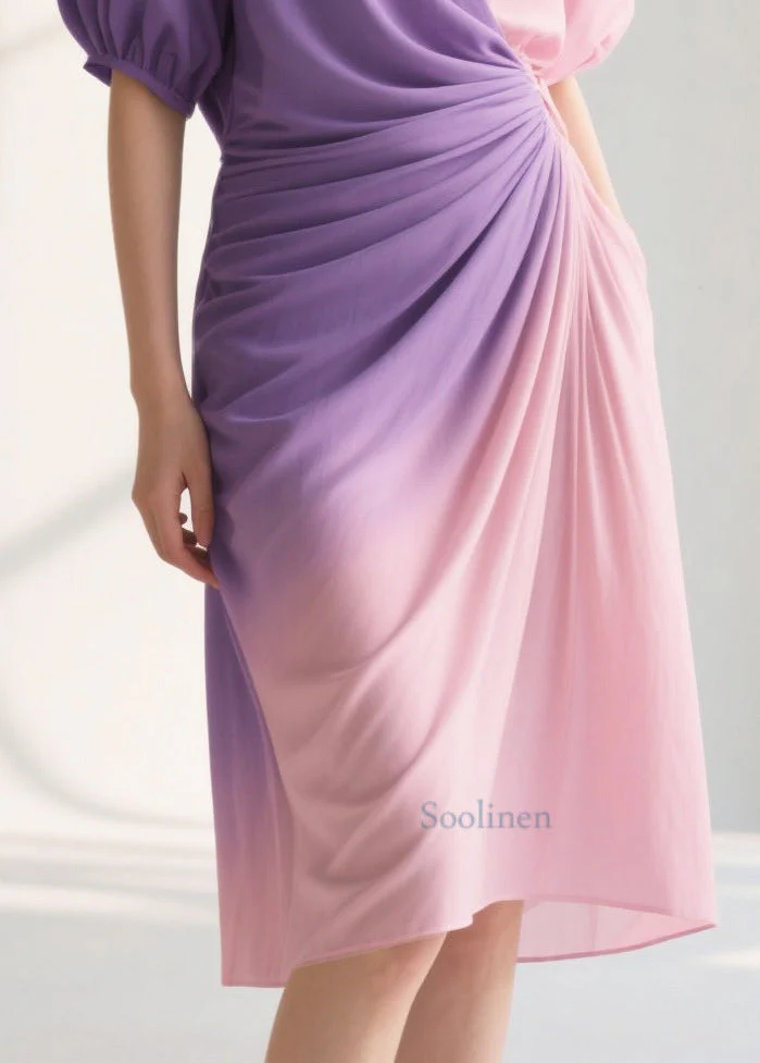 Silm Fit Gradient Color Wrinkled Chiffon Beach Dress Summer - Image 4