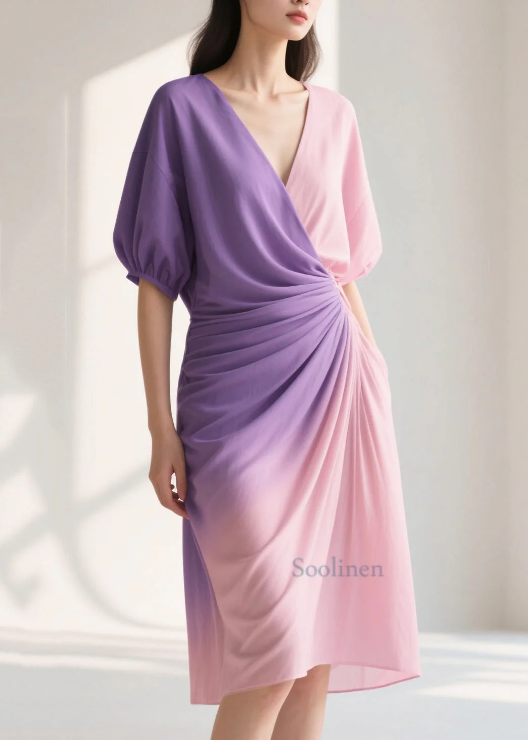 Silm Fit Gradient Color Wrinkled Chiffon Beach Dress Summer - Image 5