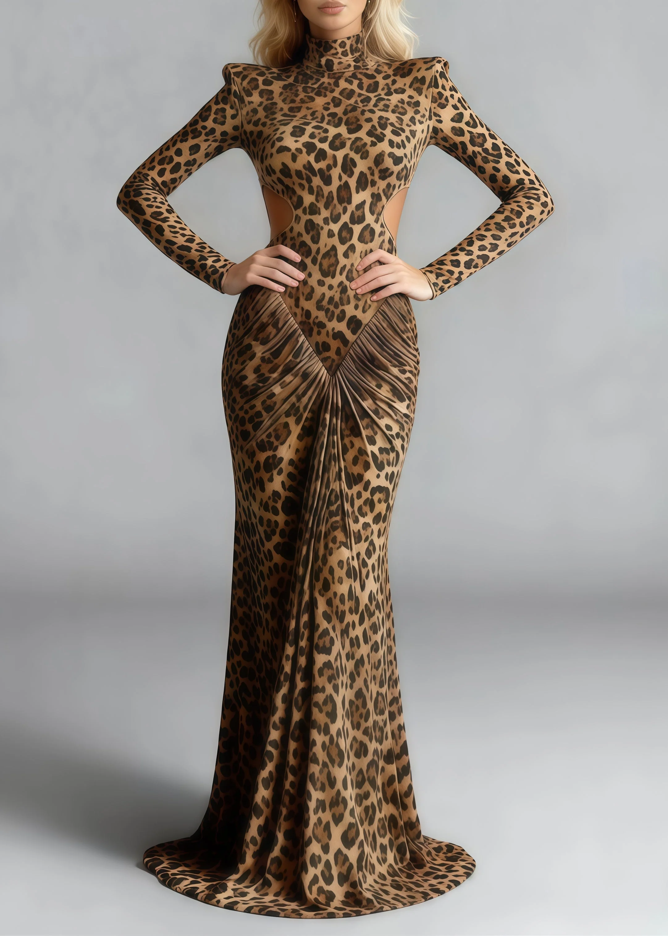 Silm Fit Leopard Print Backless Wrinkled Cotton Party Dress Spring - Image 5