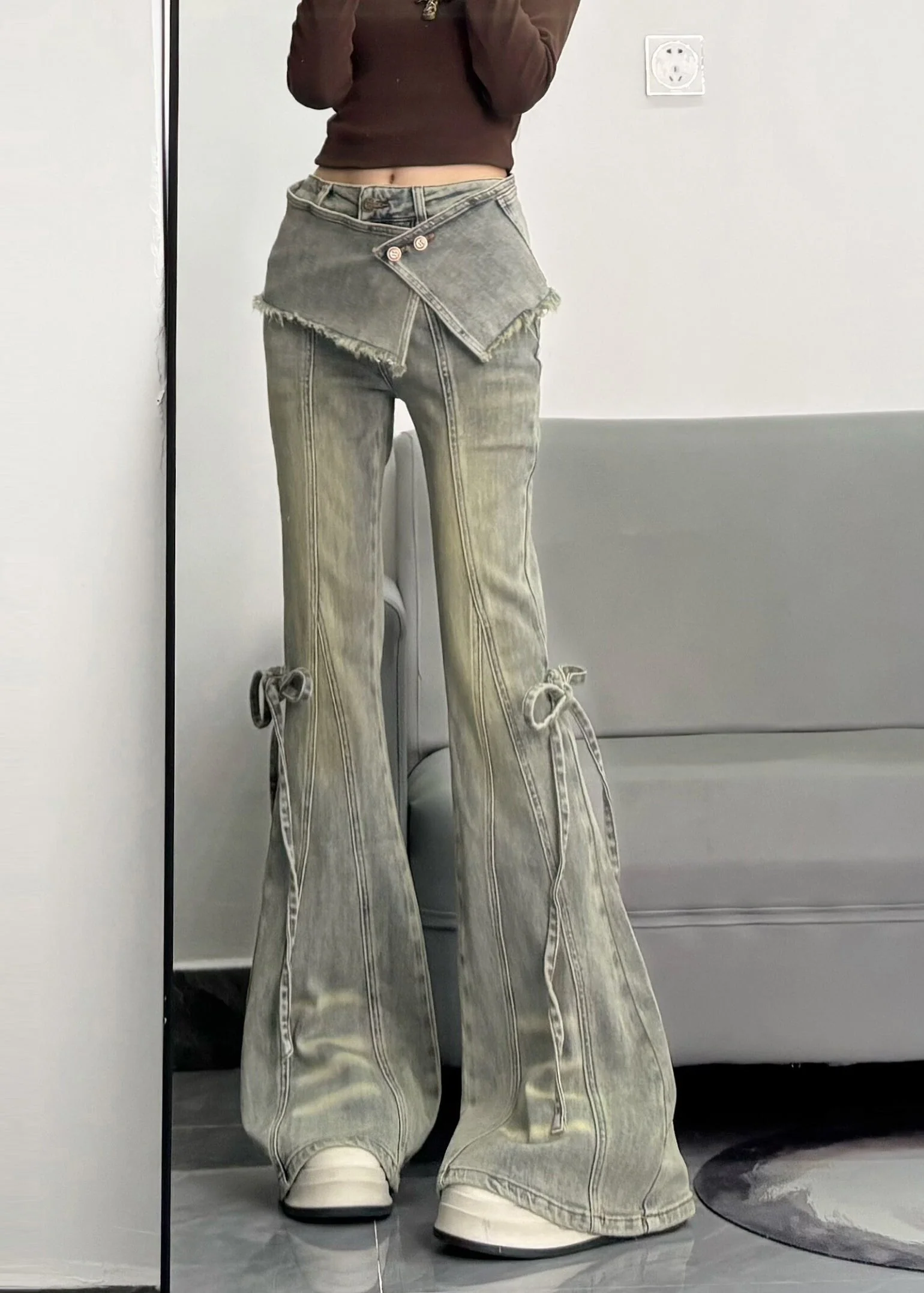 Silm Fit Light Blue Denim Flare Bottoms Pants Skirt Spring - Image 3