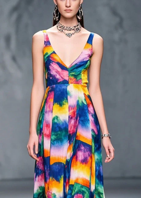Silm Fit V Neck Print Chiffon Cami Dress Summer - Image 2