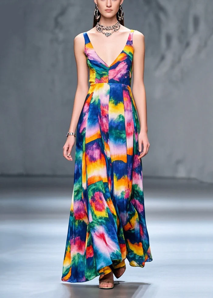 Silm Fit V Neck Print Chiffon Cami Dress Summer - Image 3