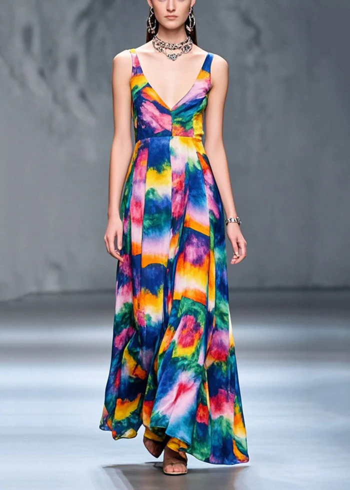 Silm Fit V Neck Print Chiffon Cami Dress Summer - Image 5