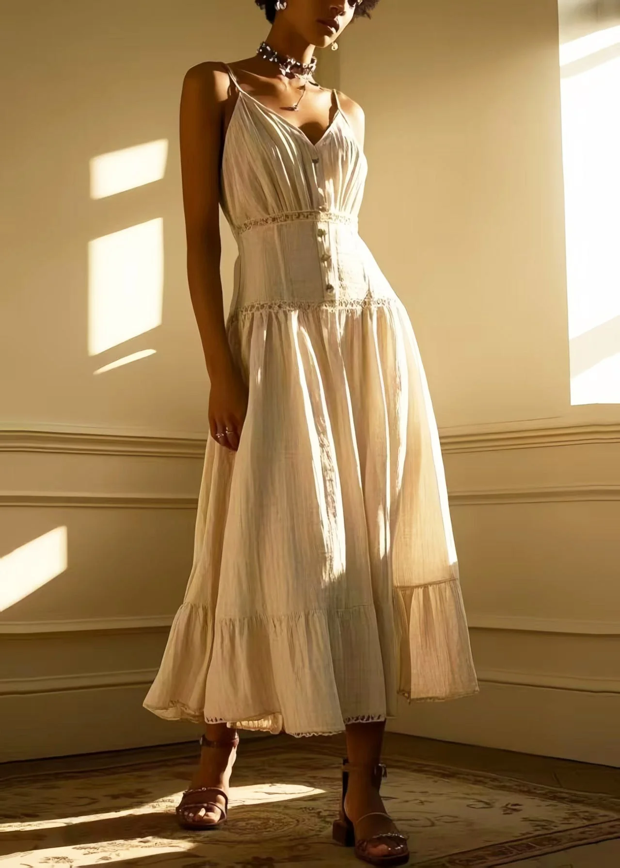 Silm Fit White Exra Large Hem Cotton Day Sundress Summer - Image 5