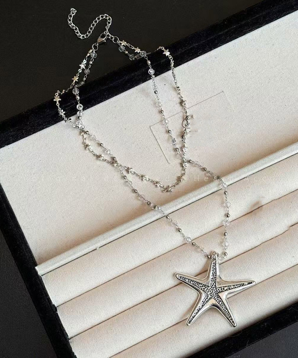 Simple Alloy Zircon Star Double Layer Beading Pendant Necklace - Image 4