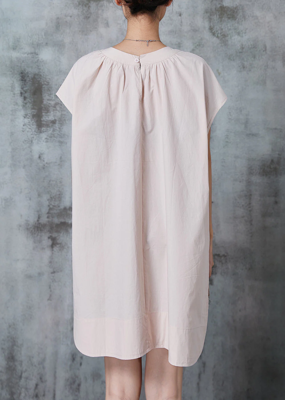 Simple Apricot Oversized Side Open Cotton Day Dress Summer - Image 4