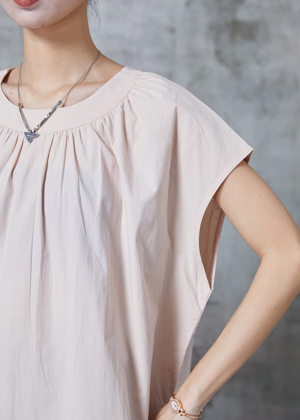 Simple Apricot Oversized Side Open Cotton Day Dress Summer - Image 5