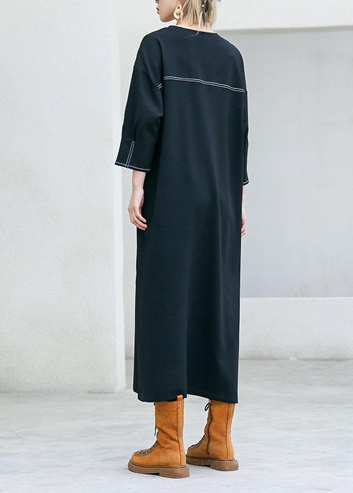 Simple black cotton clothes For Women side open Traveling fall Dresses - Image 4
