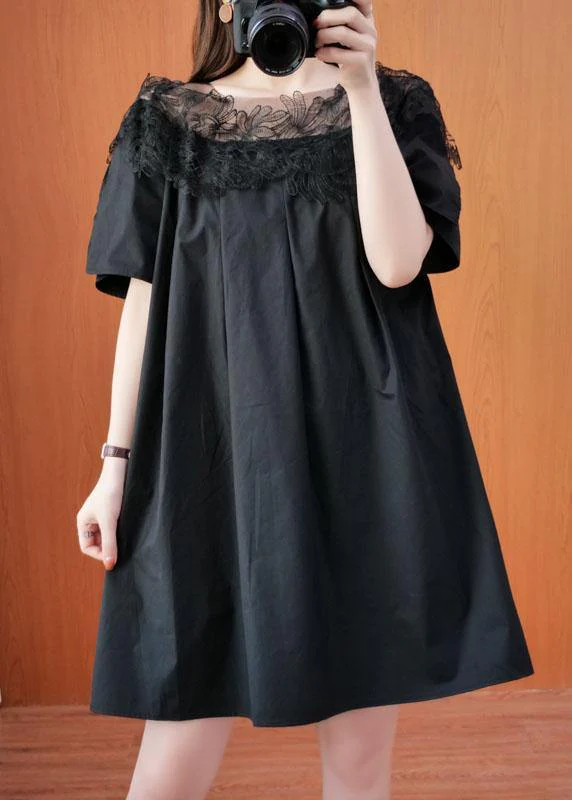 Simple Black O-Neck Patchwork Summer Tulle Party Dresses Short Sleeve - Image 3