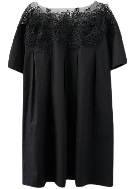 Simple Black O-Neck Patchwork Summer Tulle Party Dresses Short Sleeve - Image 5