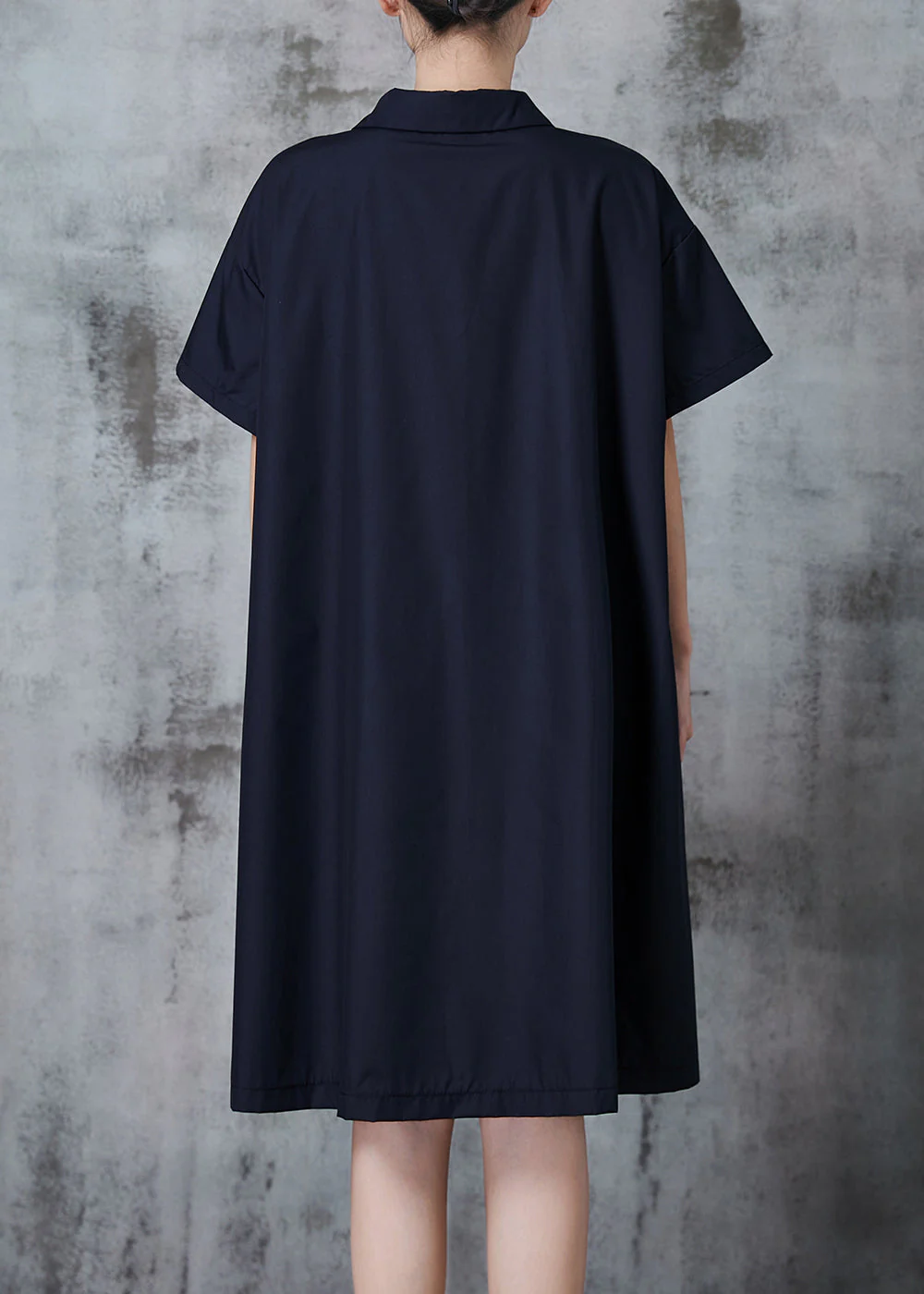 Simple Black Oversized GO Print Cotton Shirt Dress Spring - Image 4