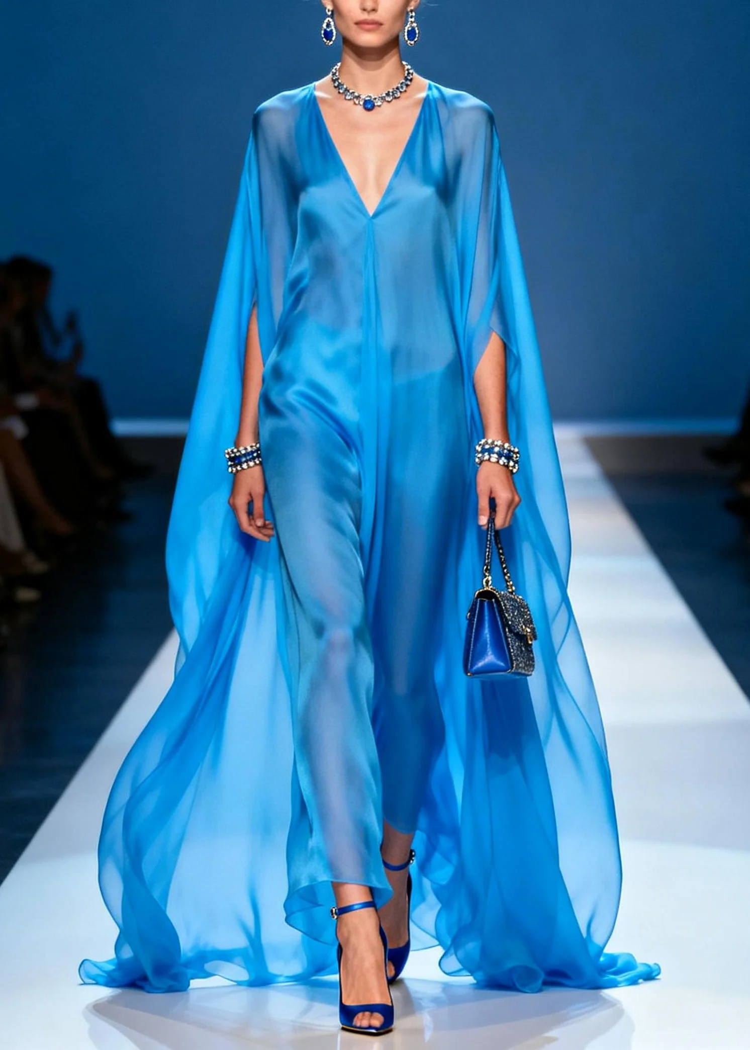 Simple Blue Oversized Draping Chiffon Holiday Dress Summer - Image 3