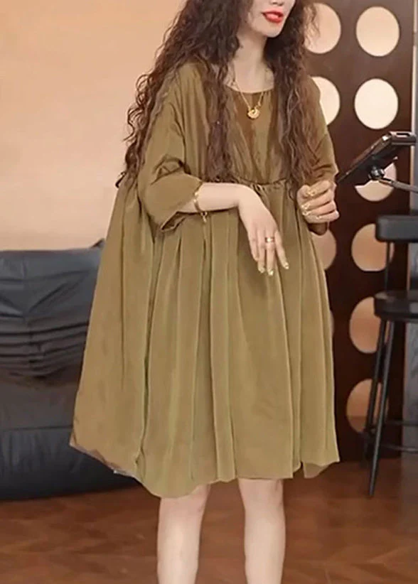 Simple Brown Oversized Chiffon Day Dress Summer - Image 2