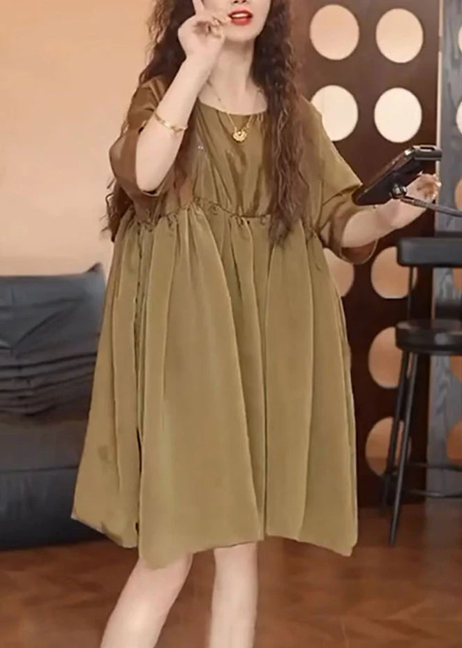 Simple Brown Oversized Chiffon Day Dress Summer - Image 3