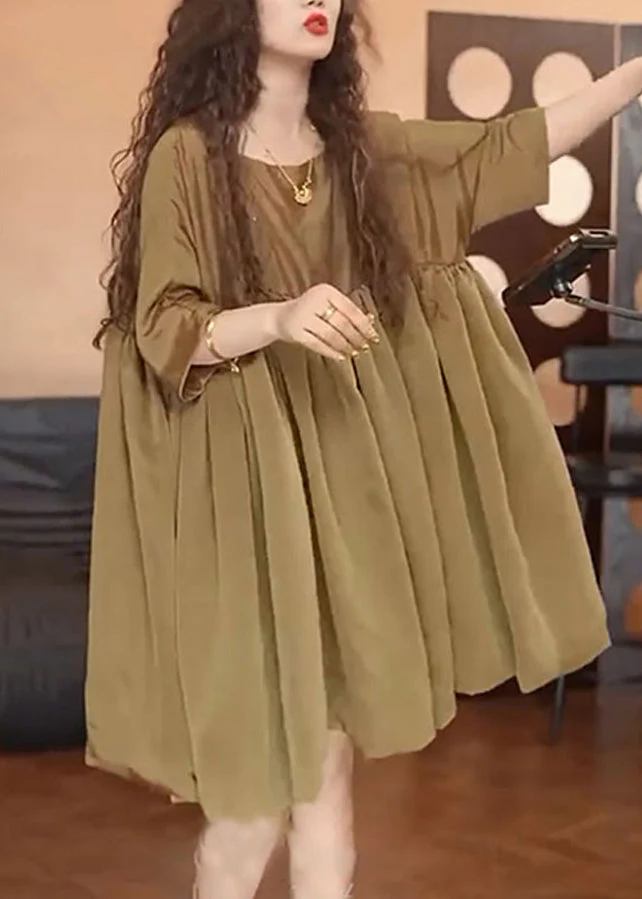 Simple Brown Oversized Chiffon Day Dress Summer - Image 4