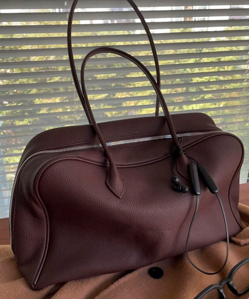 Simple Chocolate Zippered Large Capacity Leather Shoulder Bags