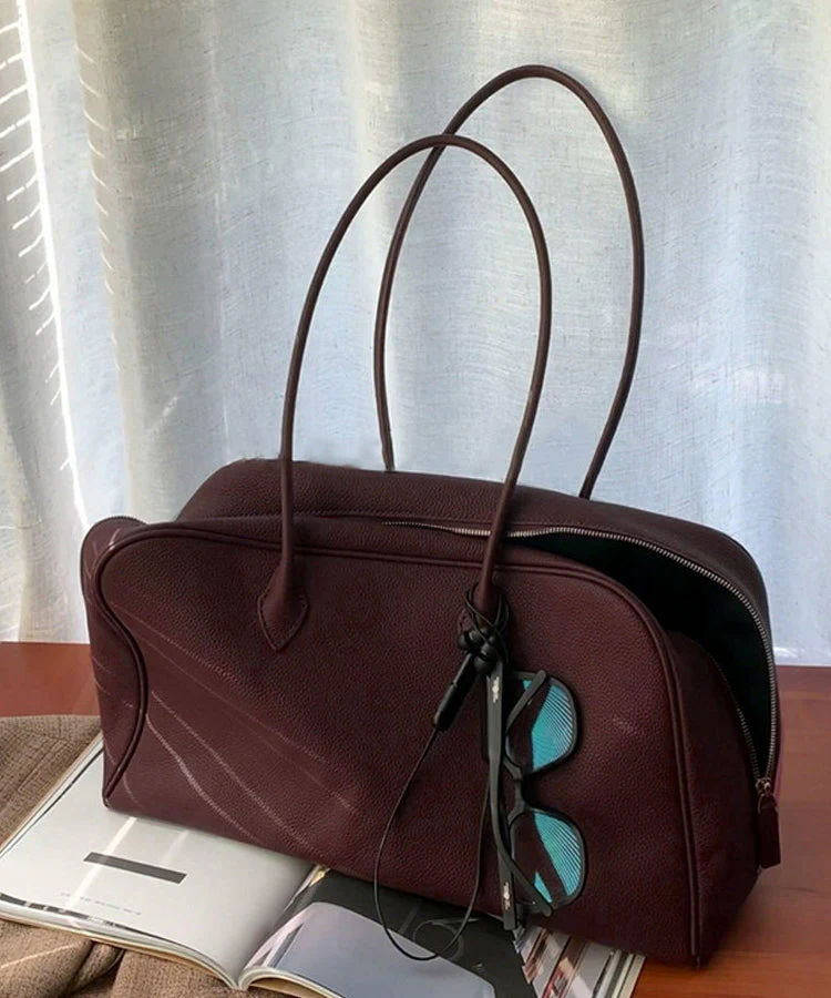 Simple Chocolate Zippered Large Capacity Leather Shoulder Bags - Image 3
