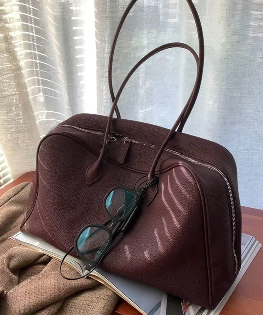 Simple Chocolate Zippered Large Capacity Leather Shoulder Bags - Image 4