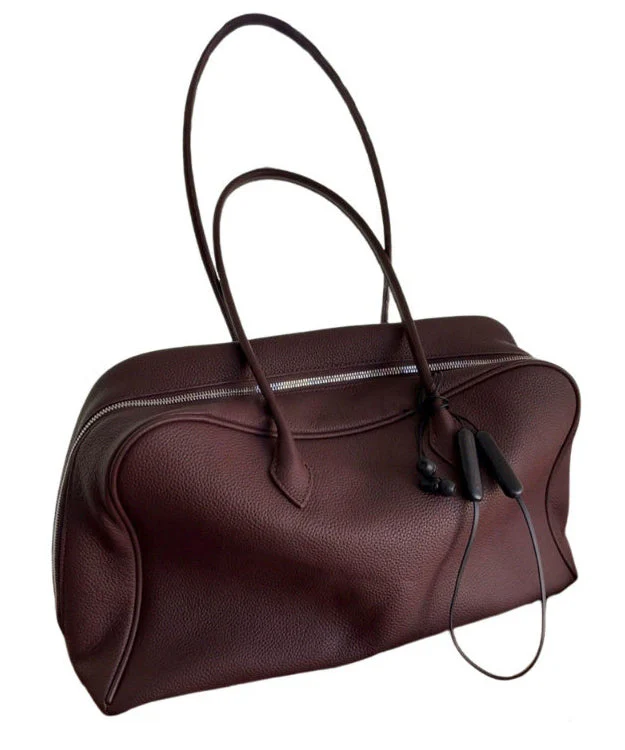 Simple Chocolate Zippered Large Capacity Leather Shoulder Bags - Image 5