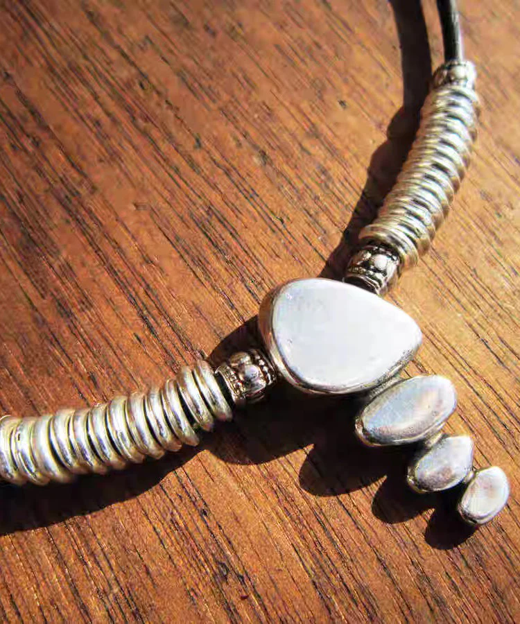 Simple Colorblock Leather Alloy Patchwork Pendant Necklace - Image 4