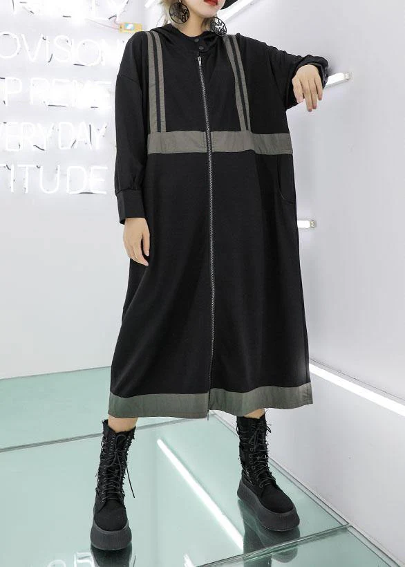 Simple gray green hooded cotton Tunics zippered fall Dresses - Image 2