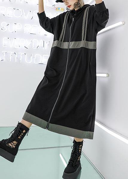 Simple gray green hooded cotton Tunics zippered fall Dresses - Image 4