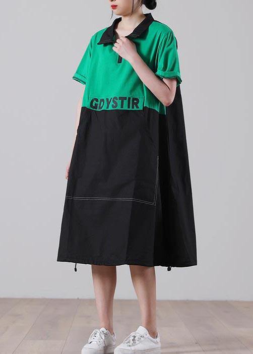 Simple Green Graphic Cotton Pockets Summer Party Dress - Image 2