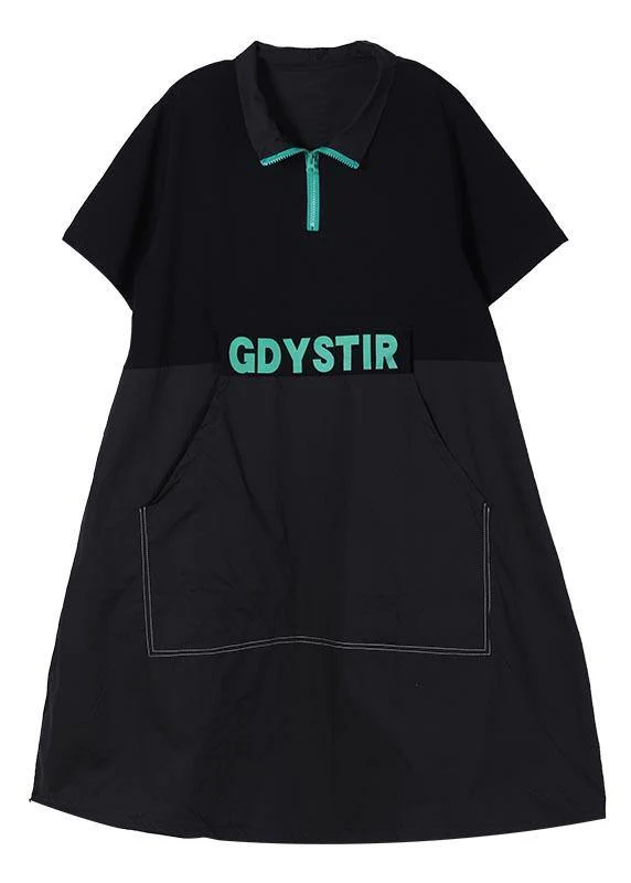 Simple Green Graphic Cotton Pockets Summer Party Dress - Image 4
