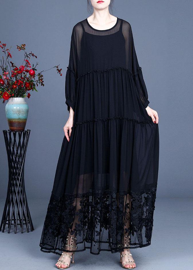 Simple Green Patchwork Lace Embroideried Hollow Out Summer Dress - Image 2