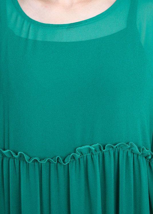 Simple Green Patchwork Lace Embroideried Hollow Out Summer Dress - Image 5