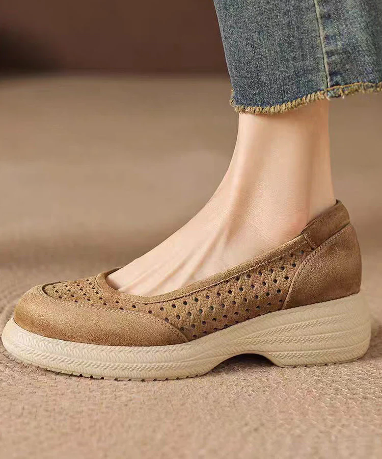 Simple Grey Faux Leather Flats Hollow Out Flat Shoes - Image 4