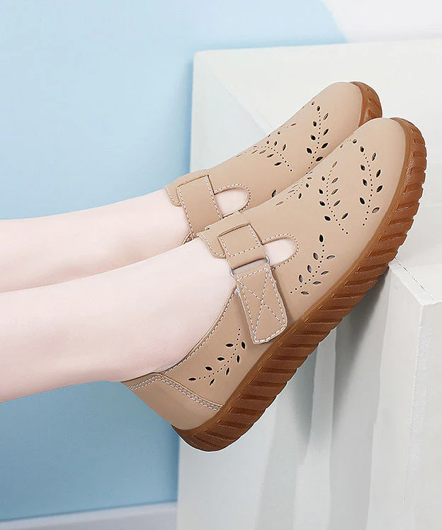 Simple Hollow Out Flat Feet Shoes White Cowhide Leather - Image 4