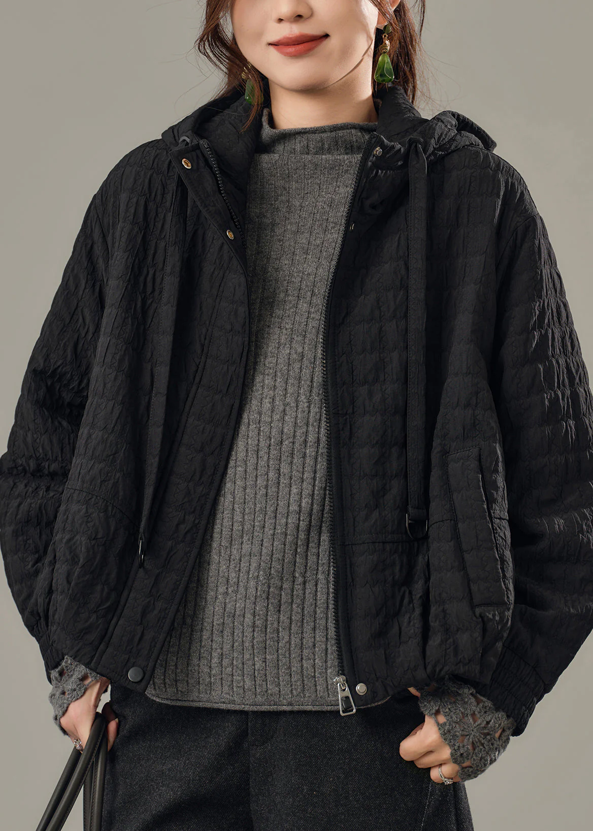 Simple Lavender Oversized Fine Cotton Filled Hoodie Coat Winter - Image 4