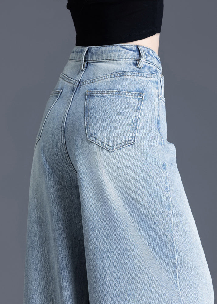 Simple Light Blue Oversized Drawstring Denim Straight Pants Spring - Image 4