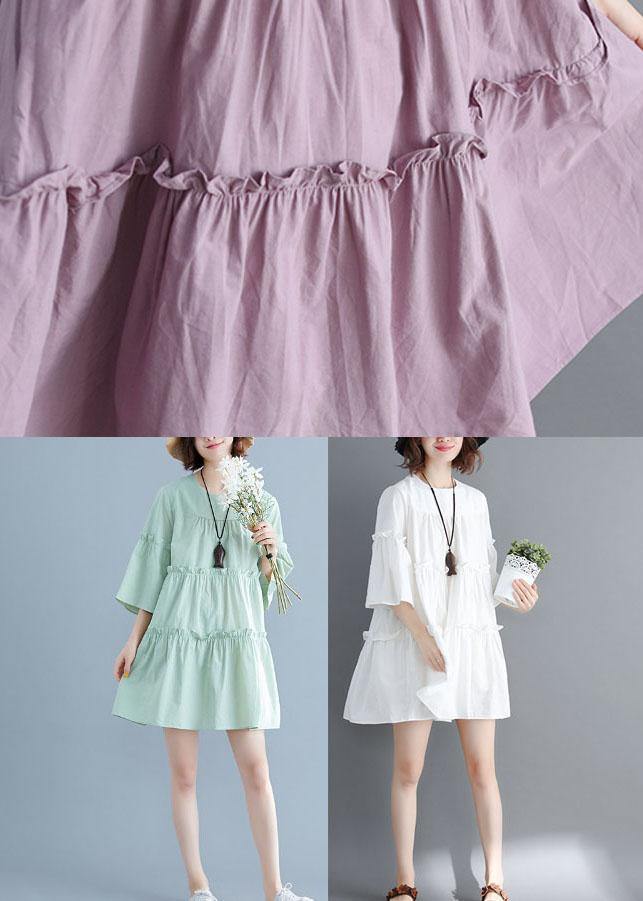 Simple Light Purple O-Neck Tiered Cotton Summer Dress - Image 5