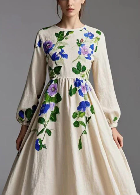 Simple Milk White Print Exra Large Hem Cotton Dresses Spring - Image 2