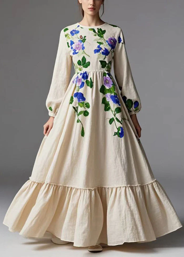 Simple Milk White Print Exra Large Hem Cotton Dresses Spring - Image 3