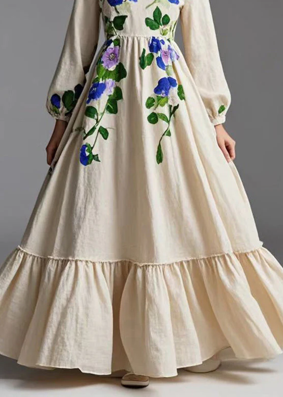 Simple Milk White Print Exra Large Hem Cotton Dresses Spring - Image 4