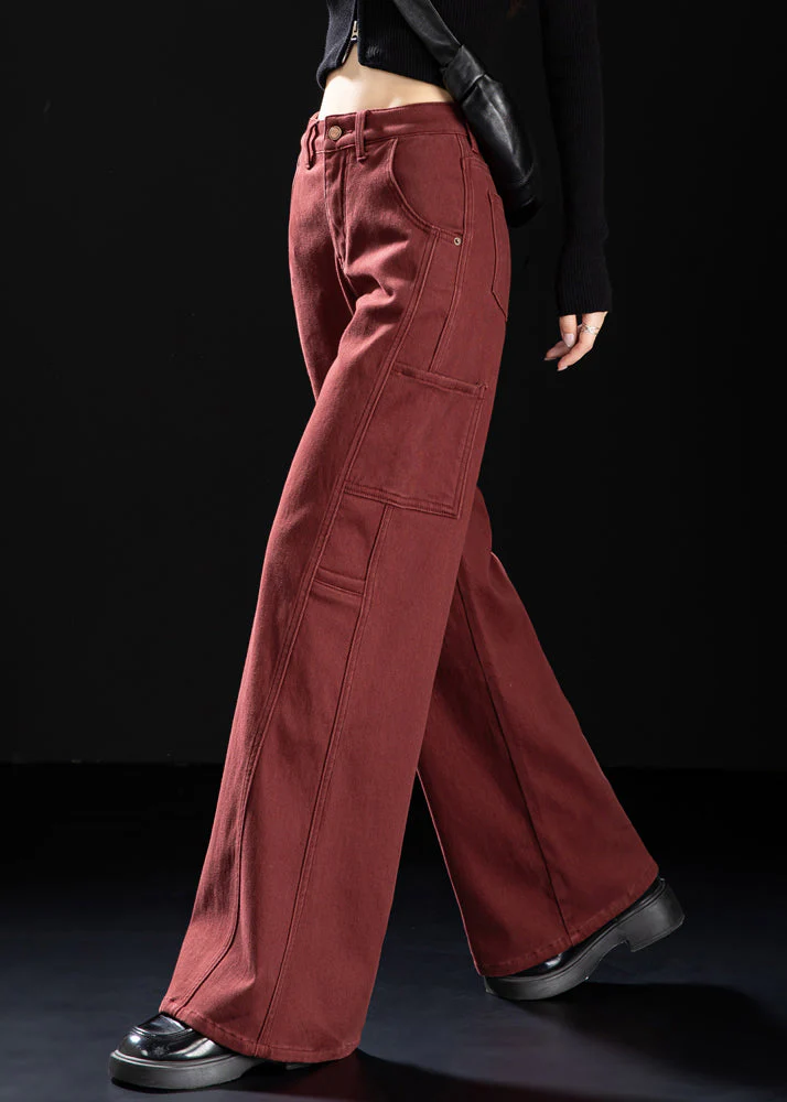 Simple Mulberry Oversized Patchwork Warm Fleece Straight Pants Winter - Image 2