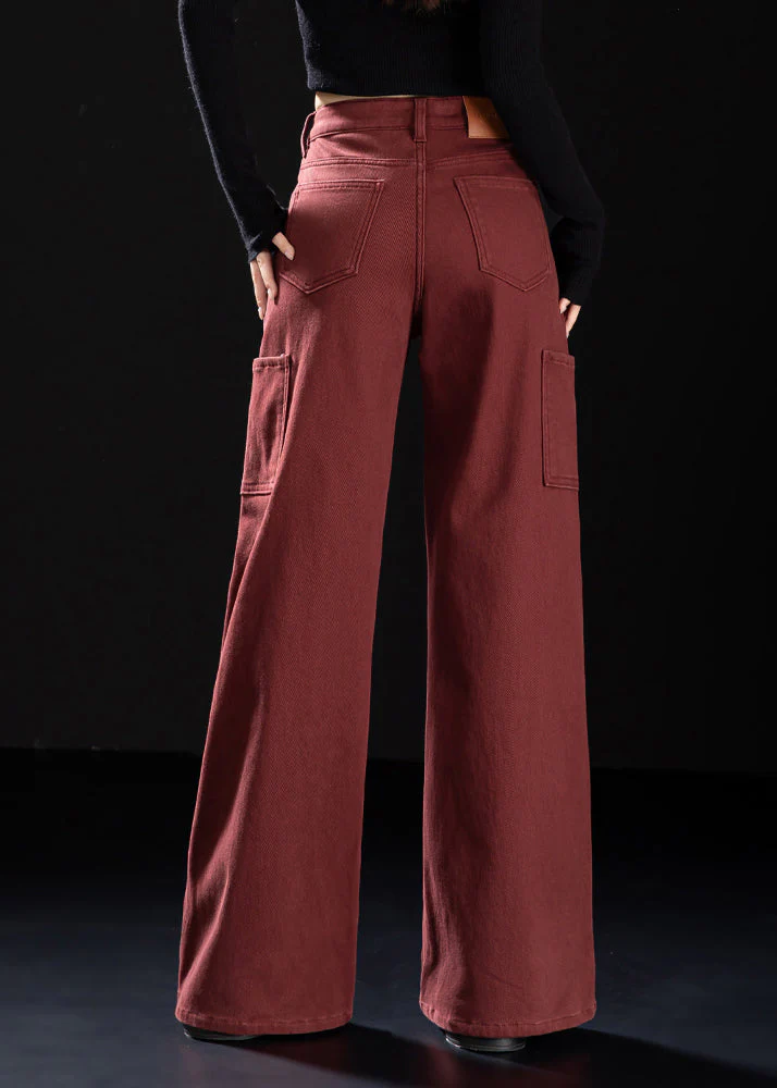 Simple Mulberry Oversized Patchwork Warm Fleece Straight Pants Winter - Image 5